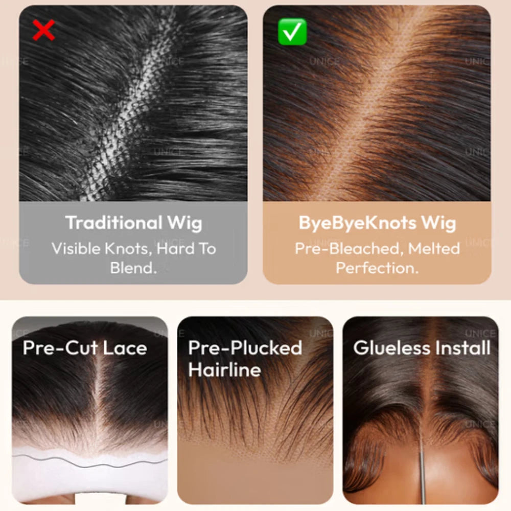 UNice Black Cherry Layered Cut Straight Wig 7x5 Lace Pre Cut Pre Bleached Glueless Wig Human Hair 180% Density