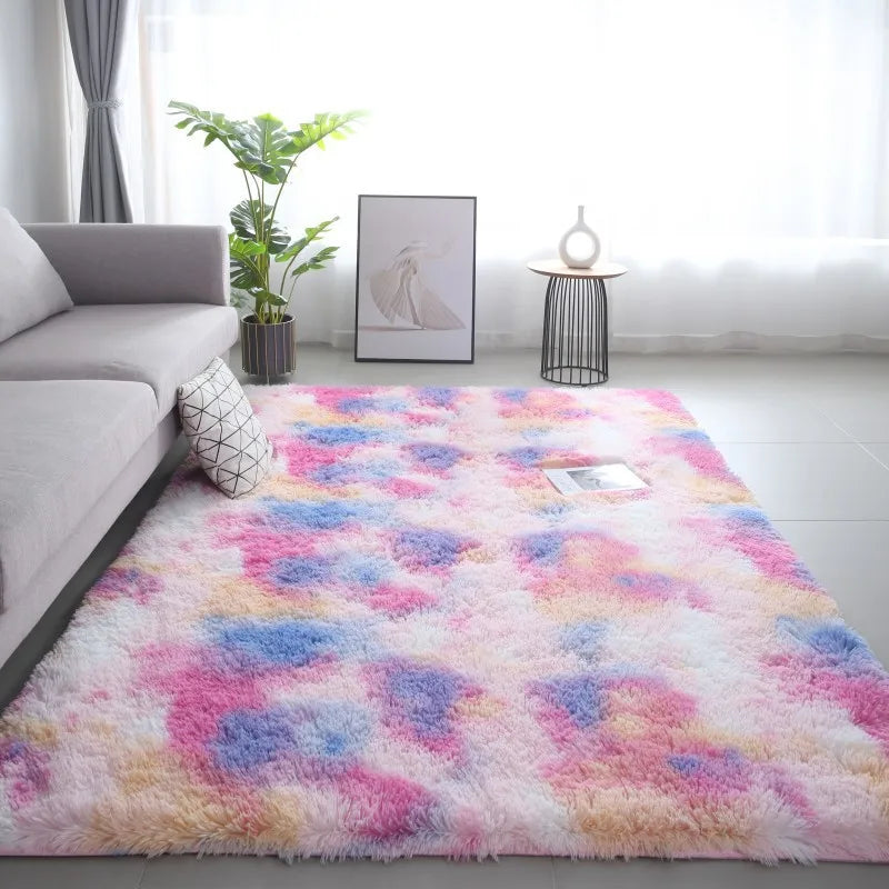 VIKAMA Tie-Dye Plush Carpet Living Room Decoration Soft Fluffy Home Mat Children's Room Baby Crawling Non-Slip Blanket