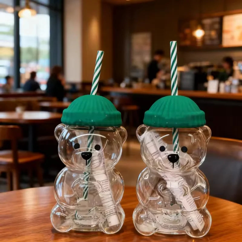 Cute Bear Water Bottle Kawaii Milk Water Bottle Tea Coffee Juice Portable Water Cup Home Clear Juice Drink Bottle