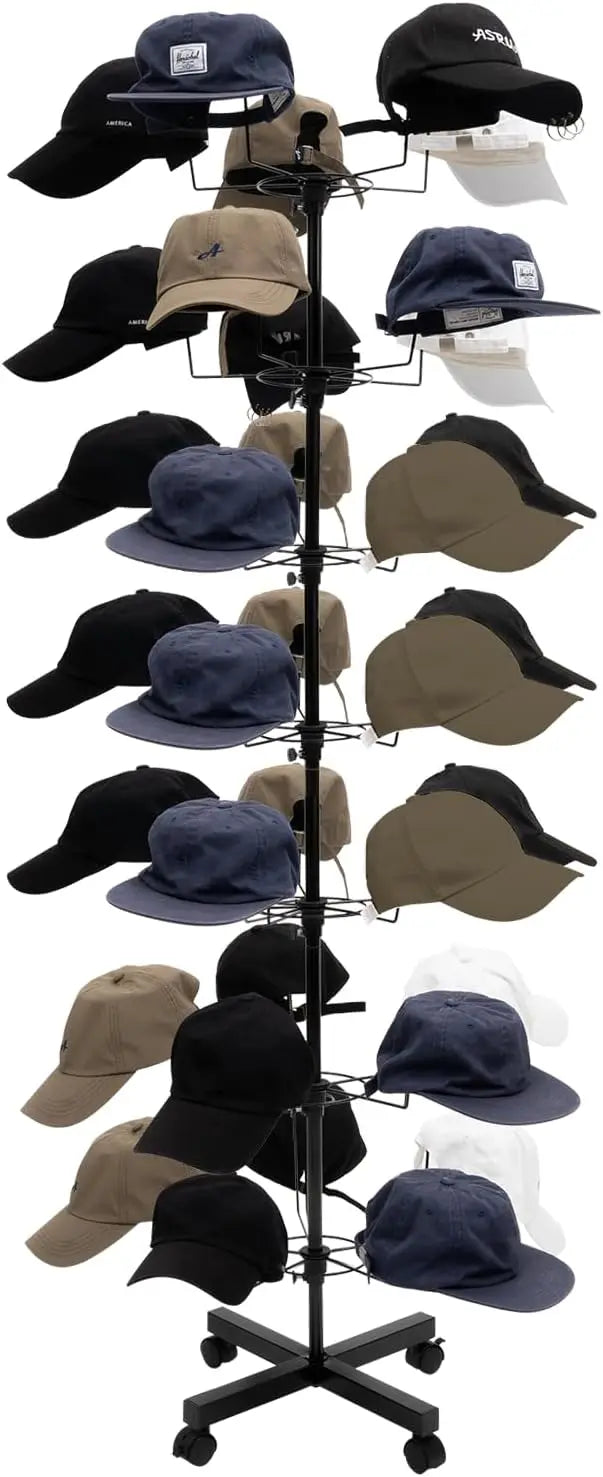 Freestanding Rotating Hat Display Rack Stand with 35 Hooks Hat for Headwear Retail Store Black Hat Wig Cap Hanger Rack