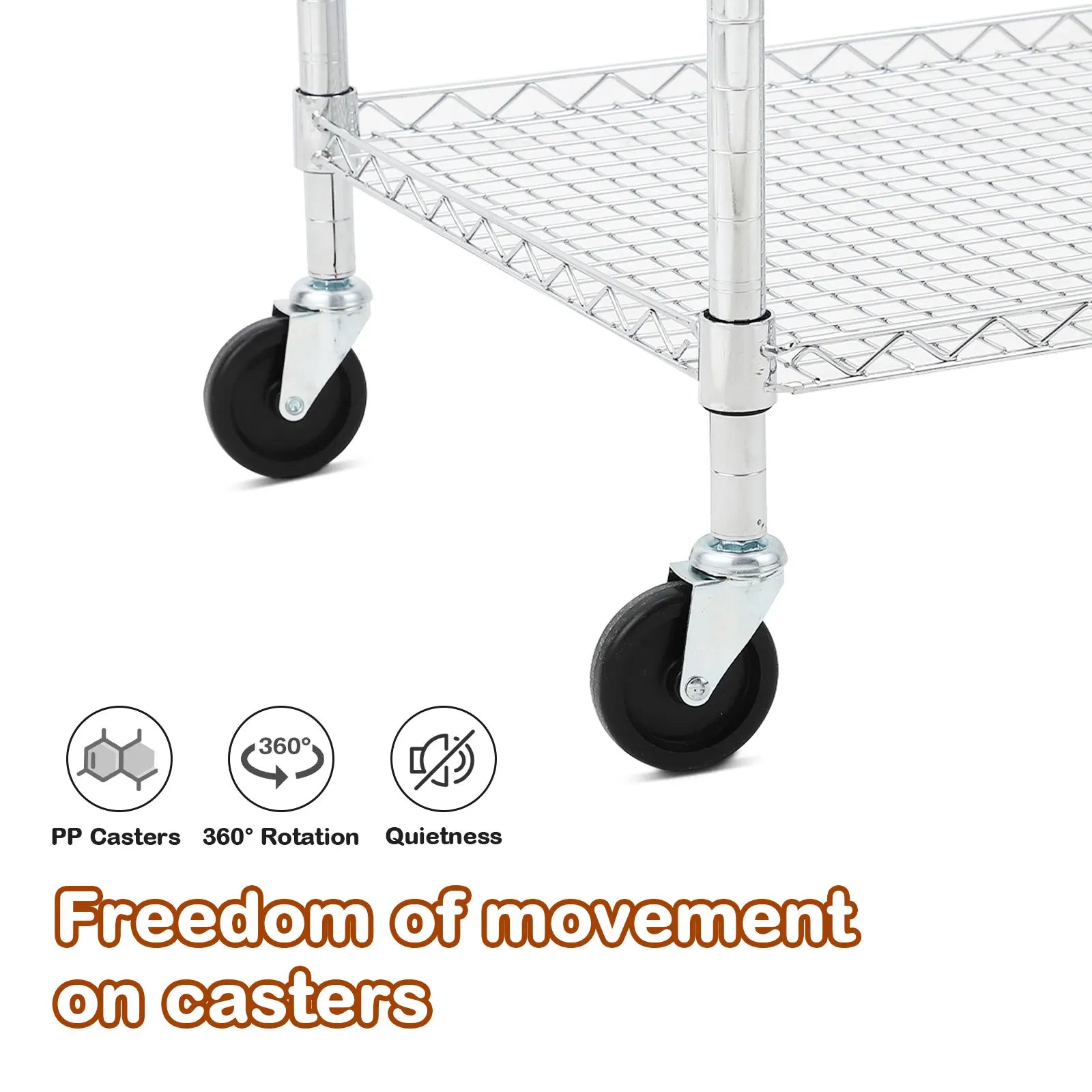 2 Tires Commercial Grade Utility Cart Wire Rolling Cart with Handle Bar, Alloy Steel Food Storage Trolley, High Handle