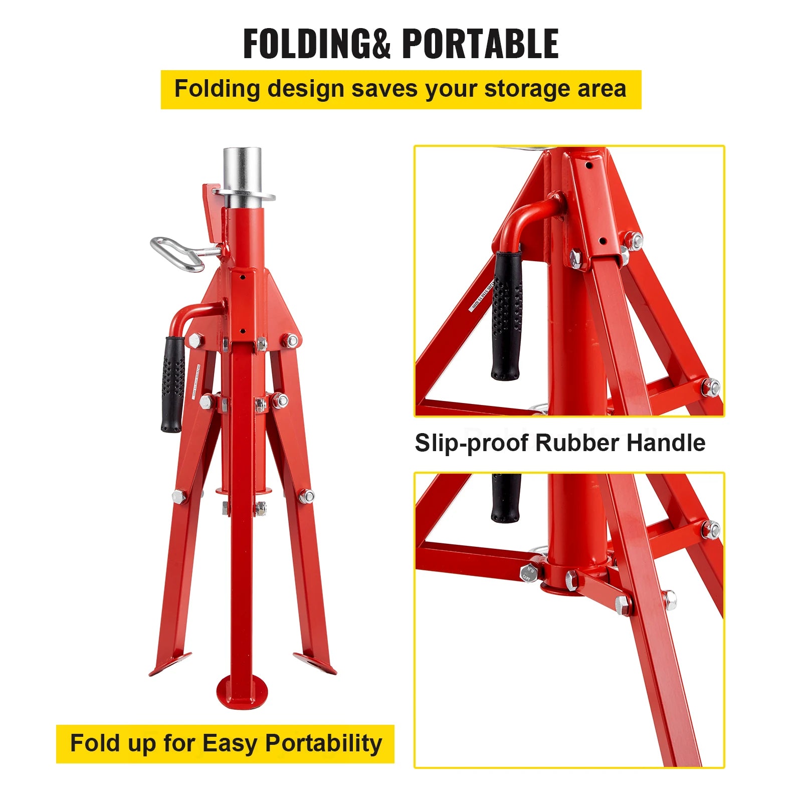 SucceBuy Pipe Holding Stand with Roller Head V-Head Folding Tripod Jack 12 inch Capacity Pipe working Supporting Clamped Tool