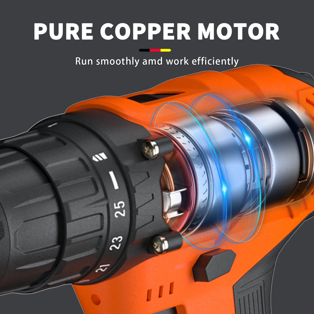 45Nm Cordless Drill Screwdriver with 21V 1.5Ah Battery and Charger, 25+1 Torque, 2700RPM 2 Speed, 29 PCS Accessories, Carry Case