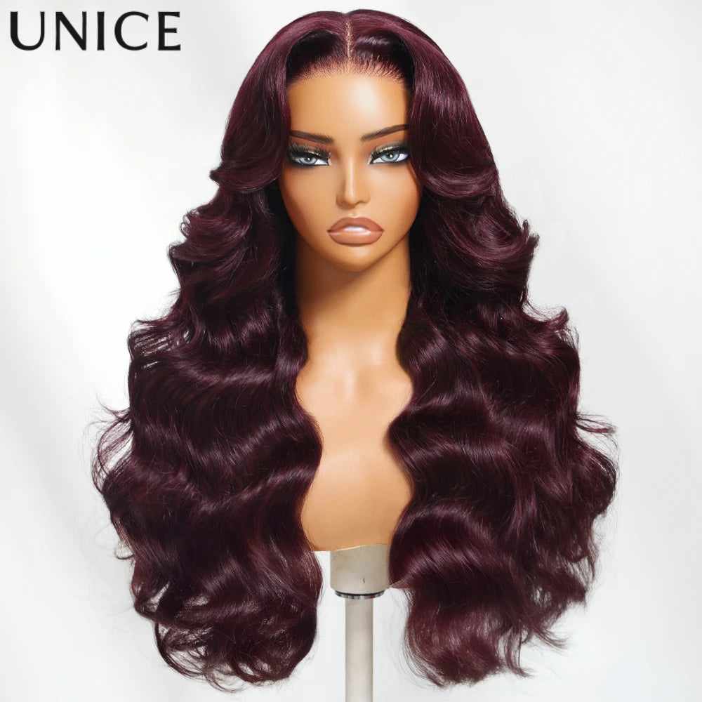UNice Black Cherry Layered Cut Straight Wig 7x5 Lace Pre Cut Pre Bleached Glueless Wig Human Hair 180% Density