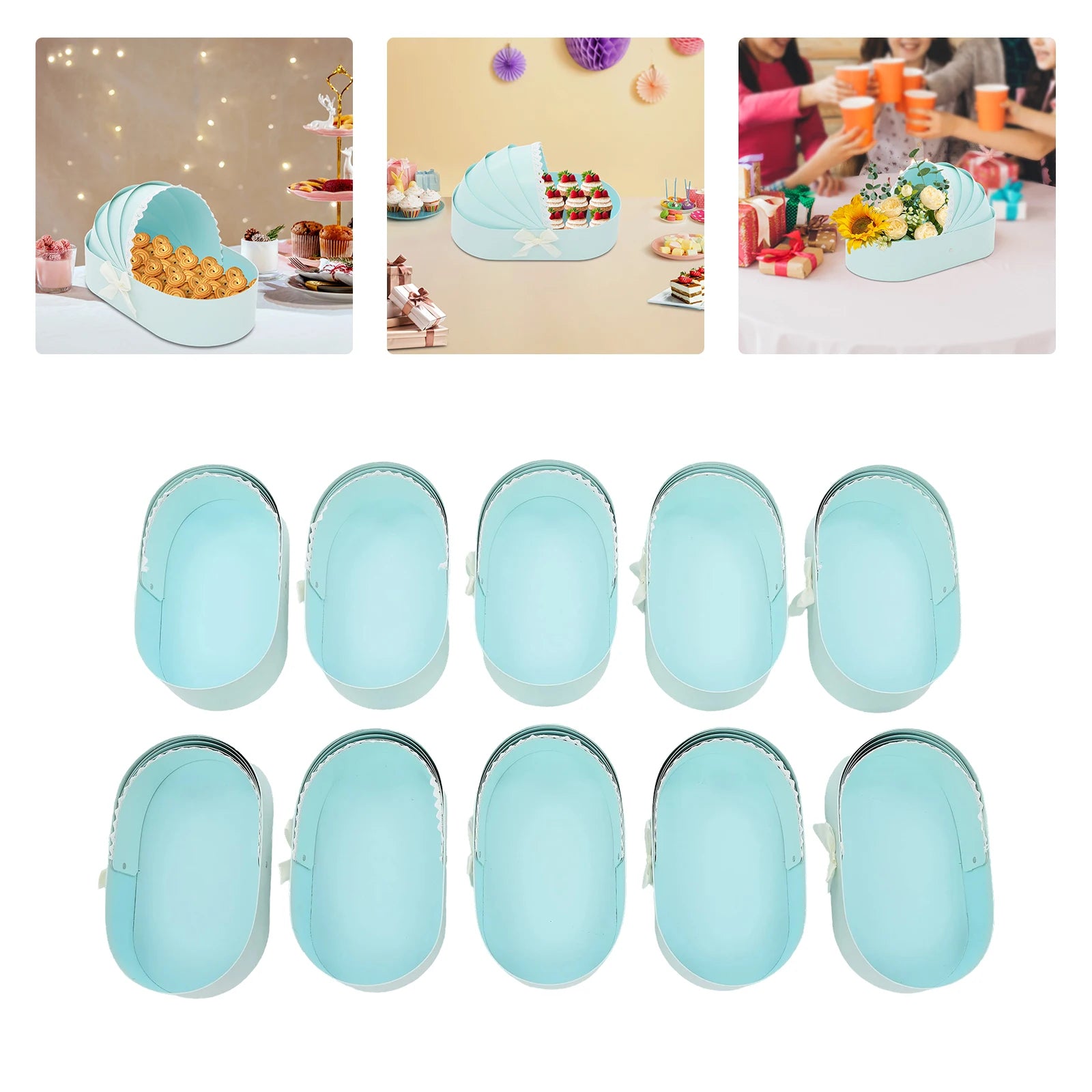 10pcs Cradle-Shaped Companion Gift Box for Baby Shower Crib Sweet Flower Bouquet Packing Basket Wedding Supply #S 33.5x17.5x8cm