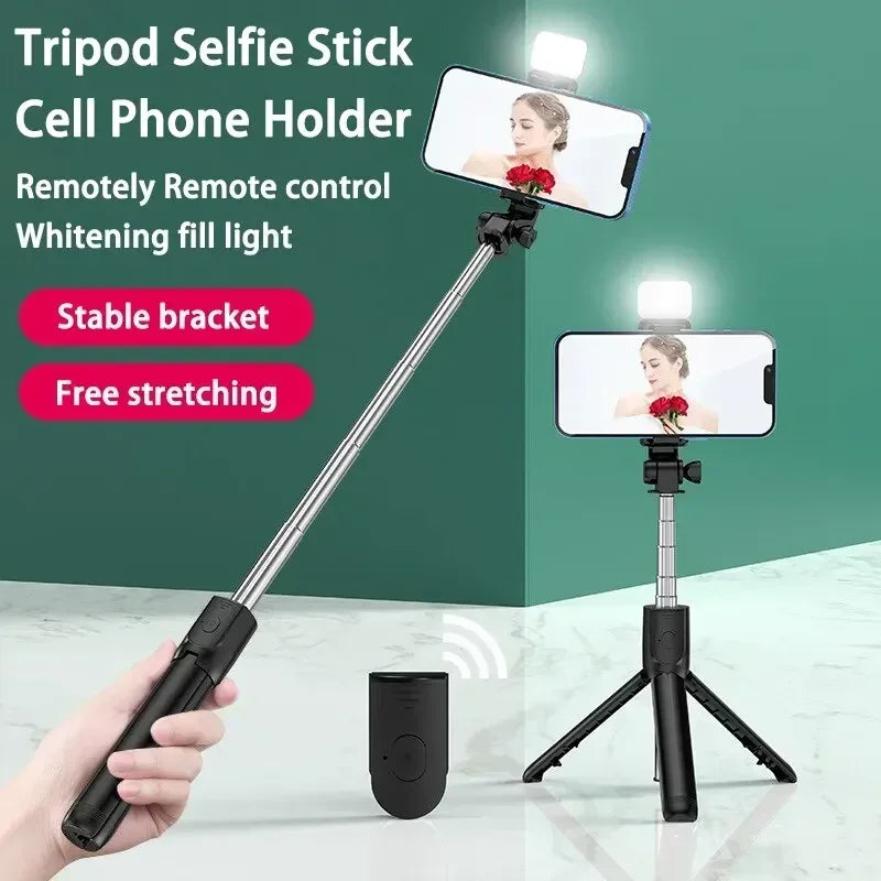 Selfie Stick Telescopic Travel Handheld Tripod Portable Phone Stand [700mm] Bluetooth Remote Extendable Phone Tripod