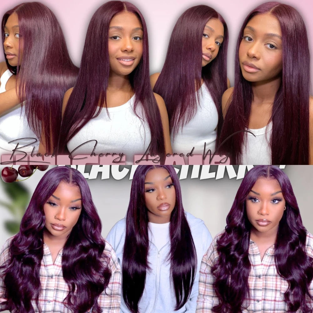 UNice Black Cherry Layered Cut Straight Wig 7x5 Lace Pre Cut Pre Bleached Glueless Wig Human Hair 180% Density
