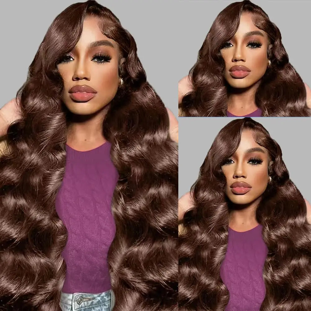 30 40 Inch Chocolate Brown Human Hair Wigs Body Wave 13x4 13x6 HD Lace Front Wig Preplucked Water Wave #4 Red Colored For Women