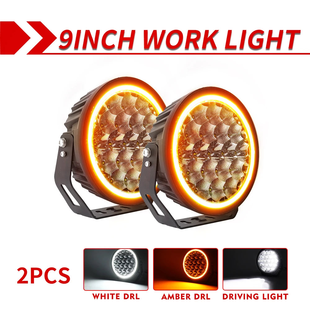 CO LIGHT Round LED Offroad Lights 9 Inch Spot Flood Driving Light Pods with DRL 90000LM Super Bright Off Road Ditch Work Light