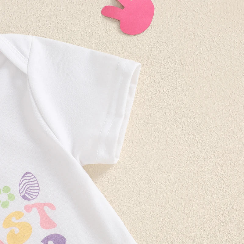 Easter Bunny Ears Printed Short Sleeve Rompers for Infant Boys and Girls Cute Rabbit Theme Summer Bodysuits Jumpsuits