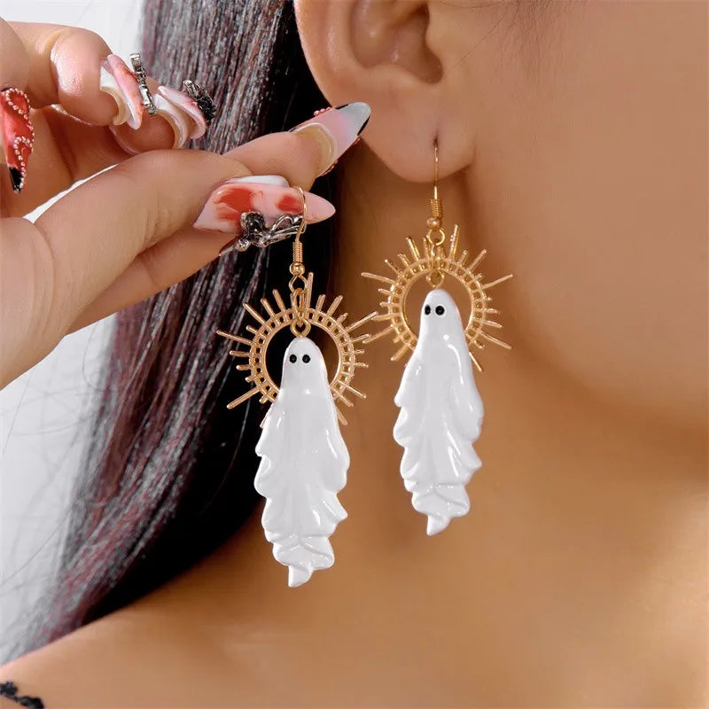 Creative Halloween Ghost Dangle Earrings for Women Gothic Punk Metal Skull Simple Spooky Earrings Party Festival Jewelry Gift