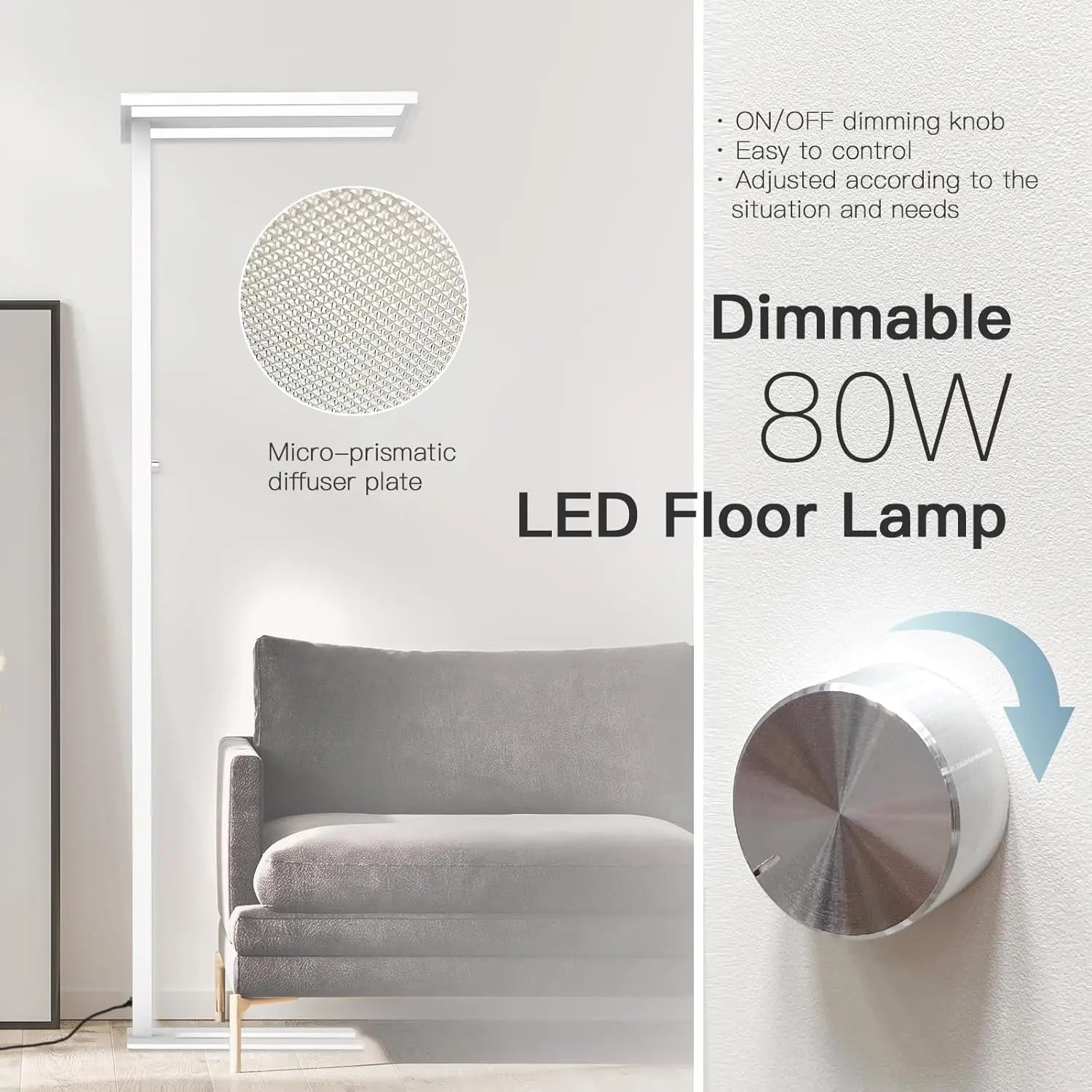 Sterren 76"" Led Floor Lamp,80W White Modern Free-Standing Lamp,10000Lm Dimmable Eye-Care Tall Reading Lamp For Reading Study