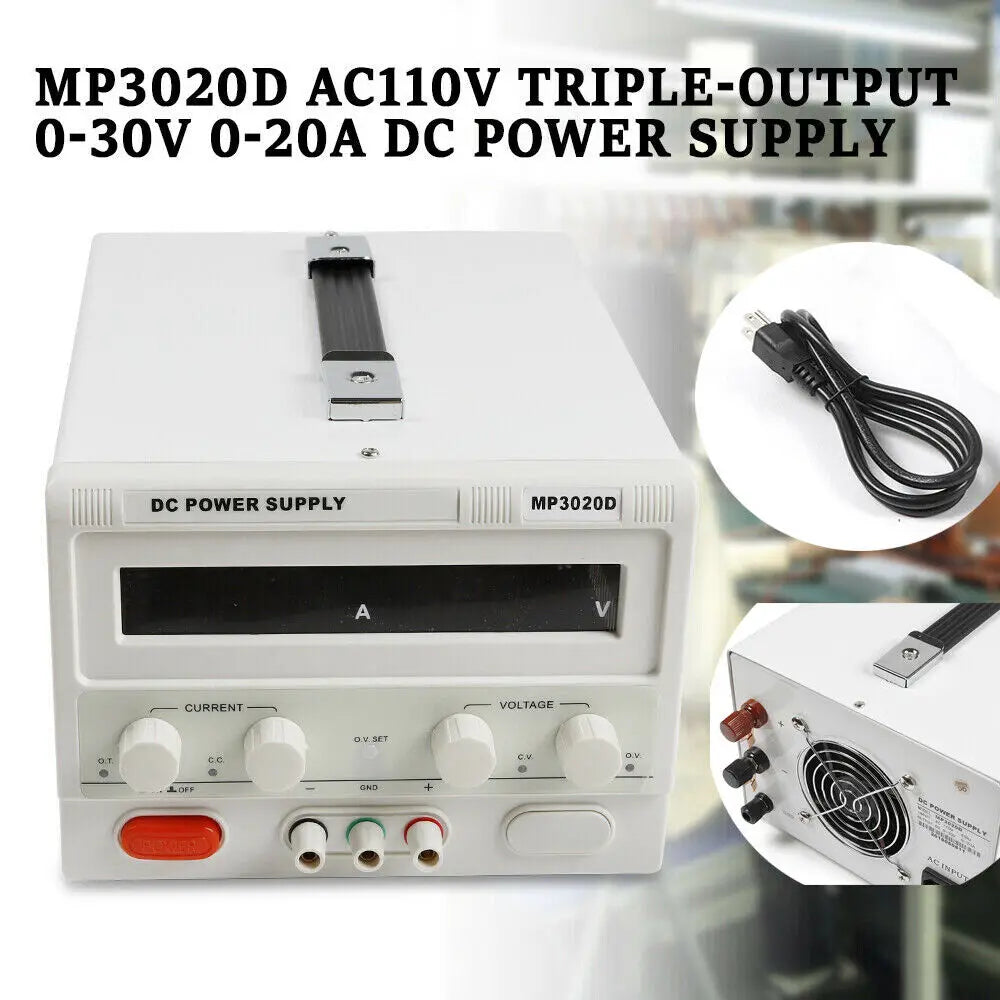 Portable DC Regulated Power Supply 32V 20Amp Precision Adjustable w/ Power Line