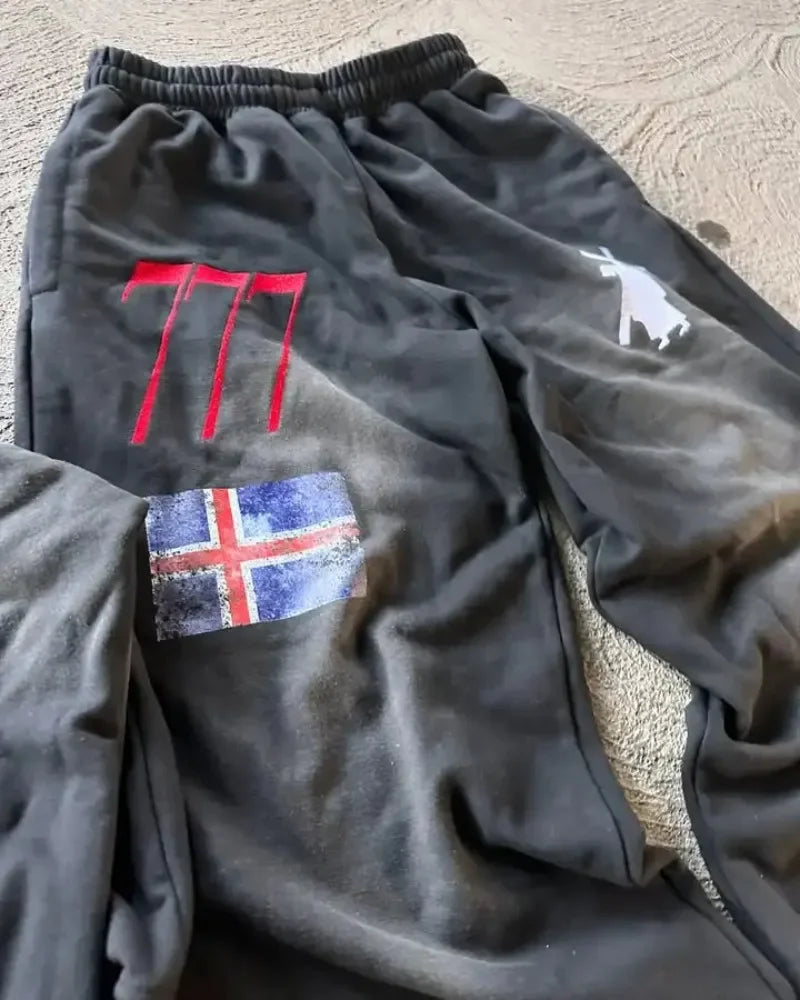 High Street American Retro Streetwear Men's Suit Two-piece Set Goth Harajuku Zipper Hoodie Trendy Casual Sports Suit Sweatshirt