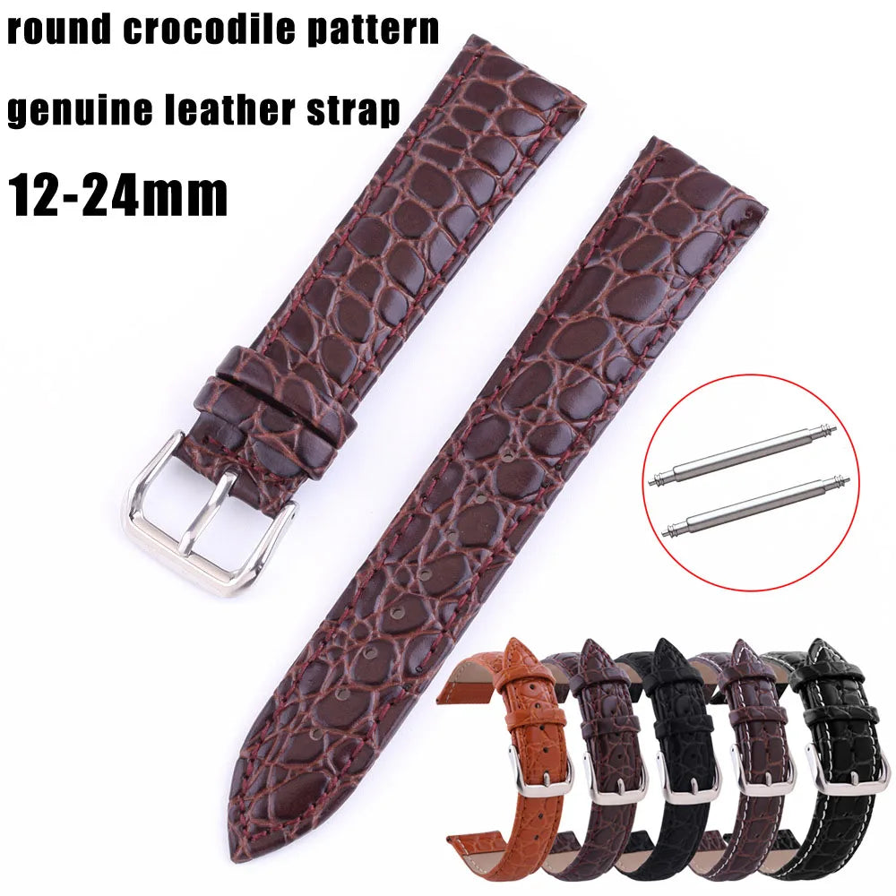 12mm 13 14 15 16mm 17 18mm 19 20mm 21 22mm 24mm Retro Genuine Leather Watch Band Strap Black Brown Crocodile Wristwatch Bracelet