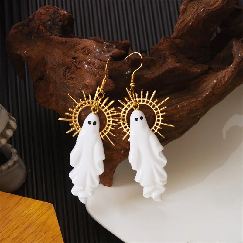 Creative Halloween Ghost Dangle Earrings for Women Gothic Punk Metal Skull Simple Spooky Earrings Party Festival Jewelry Gift