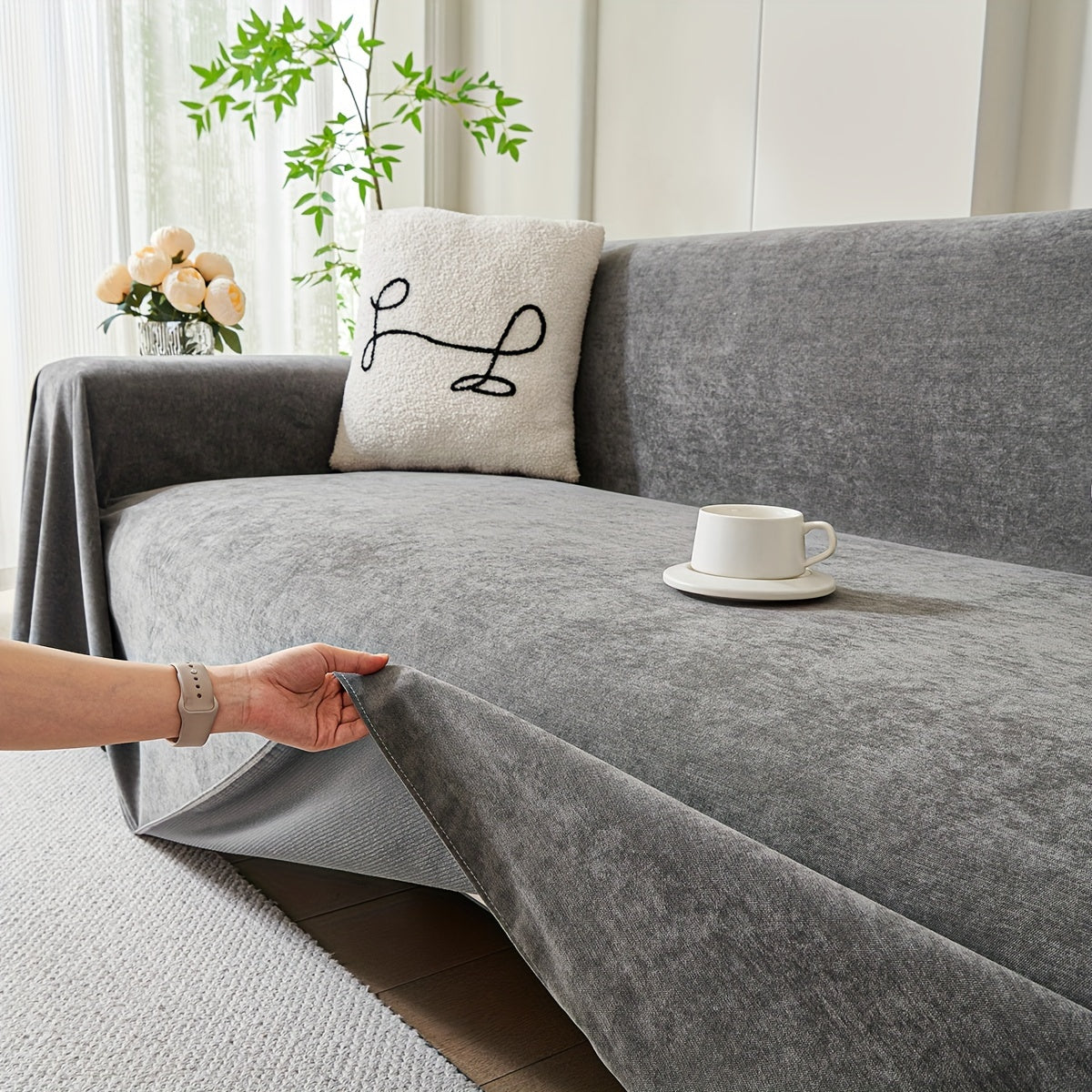 1pc solid color sofa cover, pet-proof scratch-resistant modern sofa protector for all-season use in bedroom, office, living room, and home decor