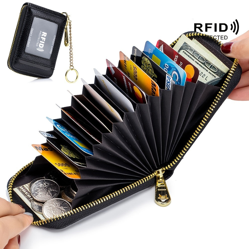 [RFID Credit Card Holder] Casual RFID Credit Card Holder, Multi-compartment Wallet - Simple Zip Around Card Case