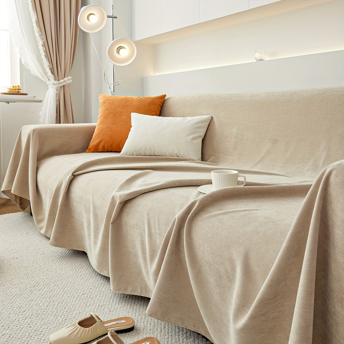 1pc solid color sofa cover, pet-proof scratch-resistant modern sofa protector for all-season use in bedroom, office, living room, and home decor